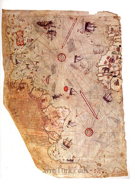 Piri Reis'in 1513'te çizdiği Yeryüzü Haritası'nın bir parçası.