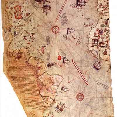Piri Reis'in 1513'te çizdiği Yeryüzü Haritası'nın bir parçası.