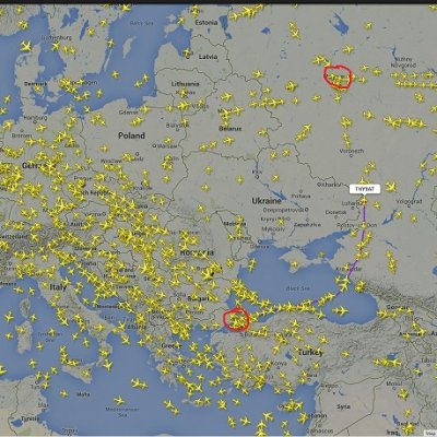 İstanbul'dan Moskova'ya giden THY uçağı Ukrayna'nın çevresinden dolaşıyor.  18 Temmuz 2014 saat 23:58 (Berlin saati)