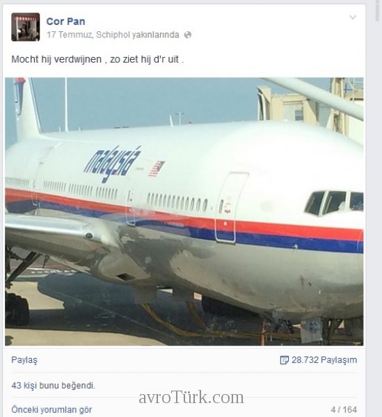 Holandalı Cor Pan'ın Malezya uçuşundan önceki facebook şakası...