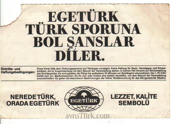 15 Mart 1989 Köln Almanya Galatasaray - AS Monako Bileti (arka yüz)