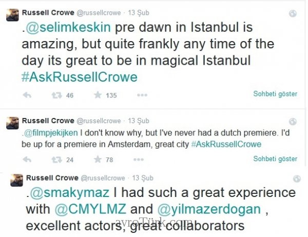 Russell Crowe'un 'Son Umut' (Water Diviner) filmiyle ilgili Tvitleri